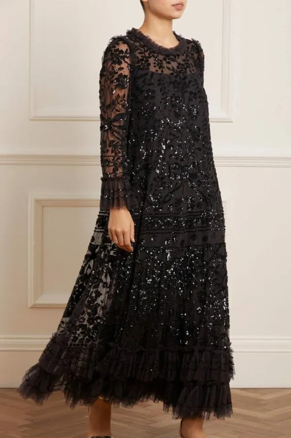 Women Needle and Thread Celia Long Sleeve Ankle Gown Black Women Needle and Thread Celia Long Sleeve Ankle Gown Black