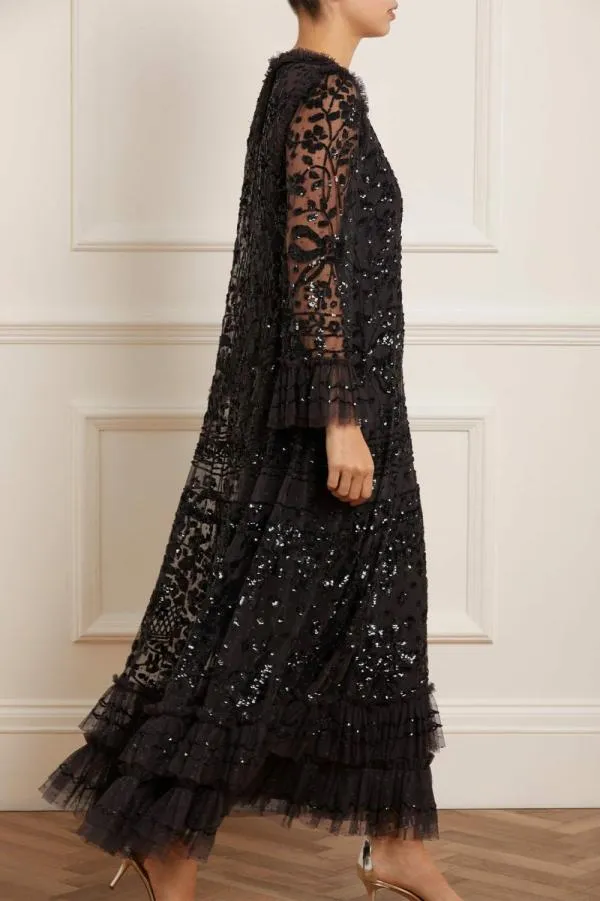 Women Needle and Thread Celia Long Sleeve Ankle Gown Black Women Needle and Thread Celia Long Sleeve Ankle Gown Black