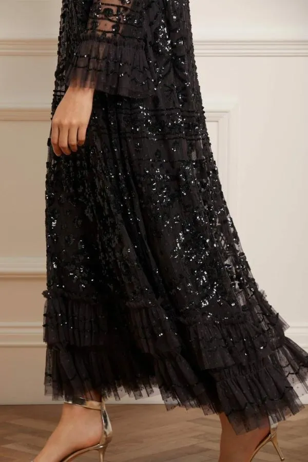 Women Needle and Thread Celia Long Sleeve Ankle Gown Black Women Needle and Thread Celia Long Sleeve Ankle Gown Black
