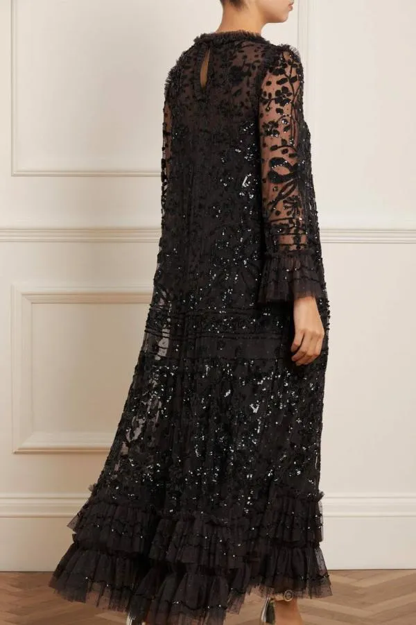 Women Needle and Thread Celia Long Sleeve Ankle Gown Black Women Needle and Thread Celia Long Sleeve Ankle Gown Black