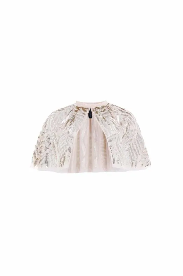 Women Needle and Thread Feather Sequin Short Open Cape Beige Women Needle and Thread Feather Sequin Short Open Cape Beige