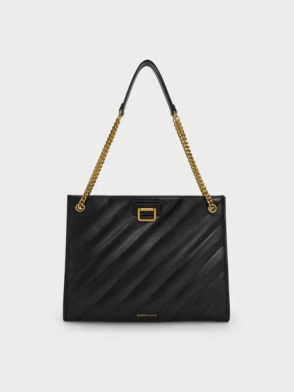 Women Neva Panelled ChainStrap Tote Bag 8211 Black CHARLES and KEITH Shoulder Bags Women Neva Panelled ChainStrap Tote Bag 8211 Black CHARLES and KEITH Shoulder Bags