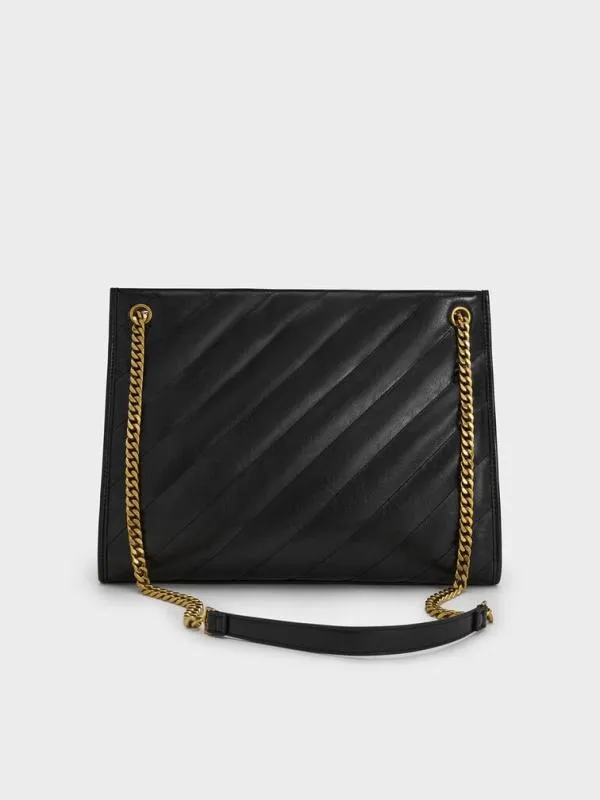 Women Neva Panelled ChainStrap Tote Bag 8211 Black CHARLES and KEITH Shoulder Bags