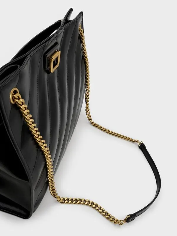 Women Neva Panelled ChainStrap Tote Bag 8211 Black CHARLES and KEITH Shoulder Bags