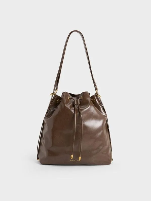 Women Neva TwoWay Bucket Bag 8211 Dark Brown CHARLES and KEITH Slouchy Bags
