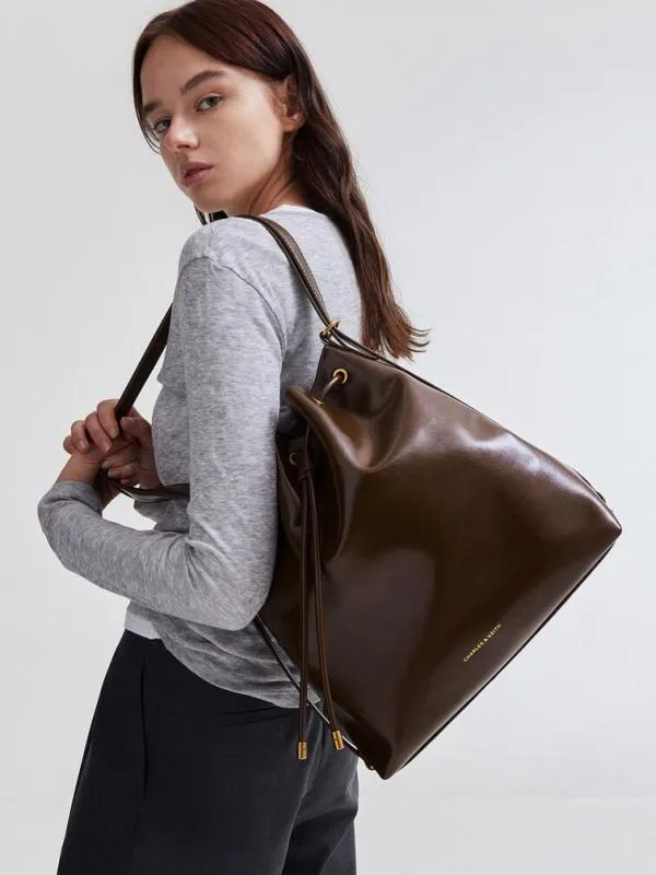 Women Neva TwoWay Bucket Bag 8211 Dark Brown CHARLES and KEITH Slouchy Bags