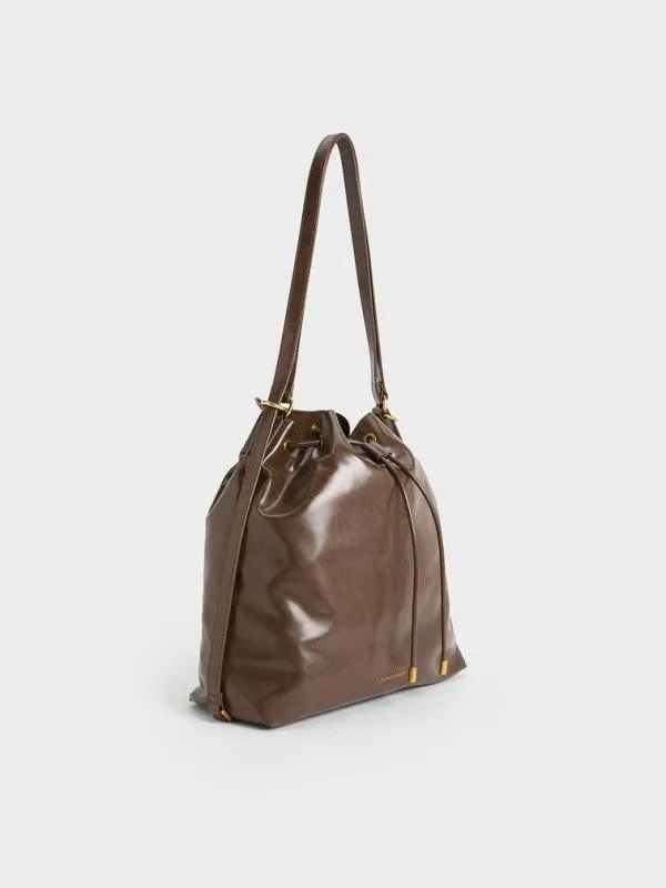 Women Neva TwoWay Bucket Bag 8211 Dark Brown CHARLES and KEITH Slouchy Bags