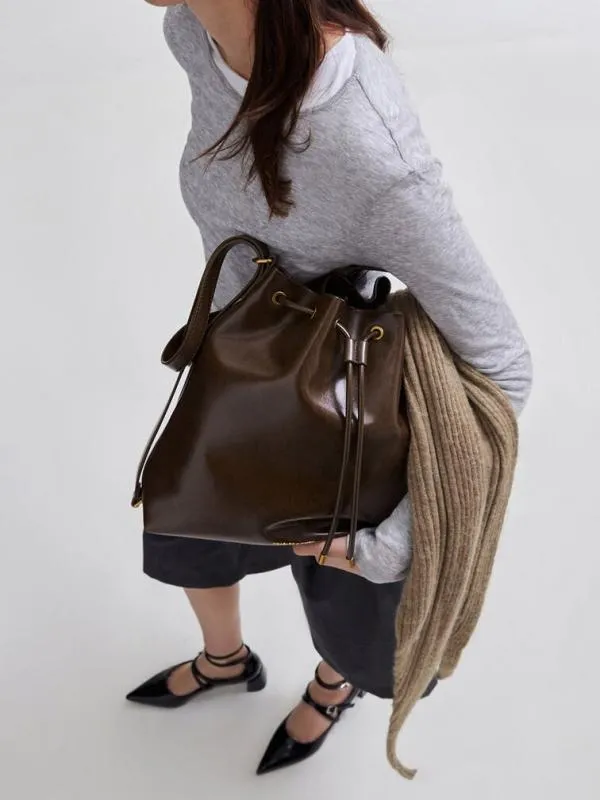 Women Neva TwoWay Bucket Bag 8211 Dark Brown CHARLES and KEITH Slouchy Bags