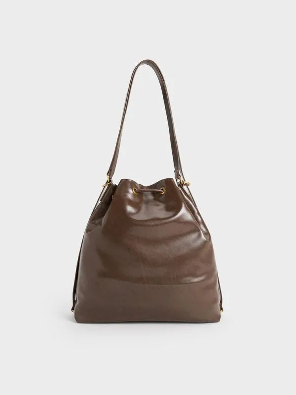 Women Neva TwoWay Bucket Bag 8211 Dark Brown CHARLES and KEITH Slouchy Bags