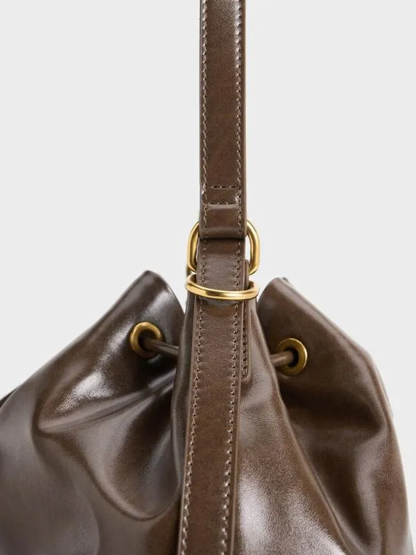 Women Neva TwoWay Bucket Bag 8211 Dark Brown CHARLES and KEITH Slouchy Bags