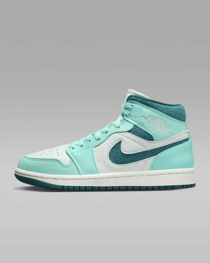 Women Nike All Shoes Air Jordan 1 Mid SE Bleached Turquoisebarely Greensailsky J Teal