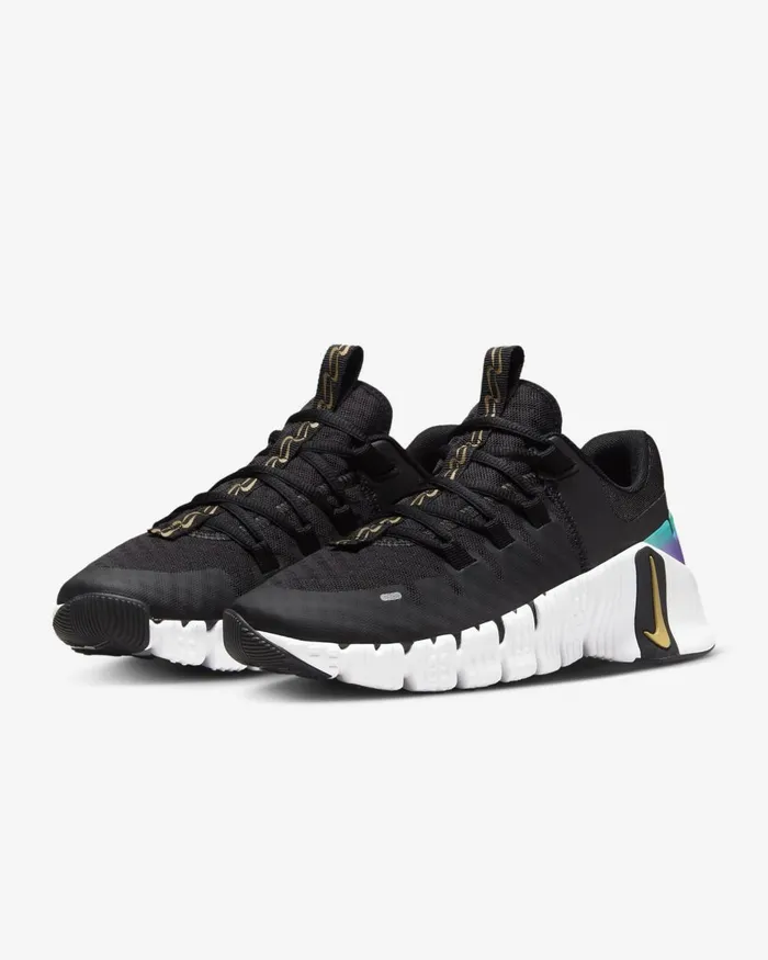 Women Nike All Shoes Free Metcon 5 Premium Blackwhitefireberrymetallic Gold