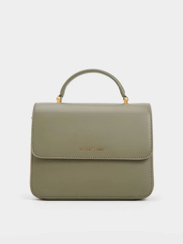 Women Octavia Front Flap Top Handle Bag 8211 Khaki CHARLES and KEITH Crossbody Bags Women Octavia Front Flap Top Handle Bag 8211 Khaki CHARLES and KEITH Crossbody Bags