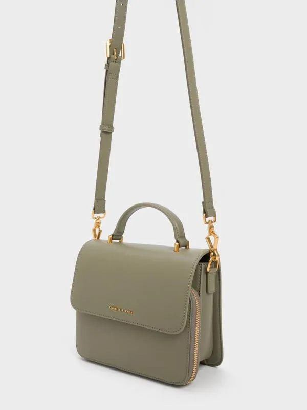 Women Octavia Front Flap Top Handle Bag 8211 Khaki CHARLES and KEITH Crossbody Bags