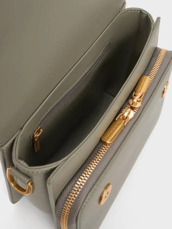 Women Octavia Front Flap Top Handle Bag 8211 Khaki CHARLES and KEITH Crossbody Bags