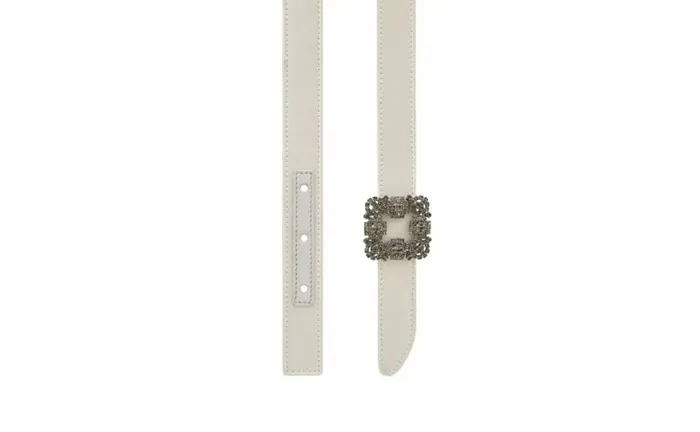 Women OffWhite Satin Crystal Buckled Belt Manolo Blahnik Belts