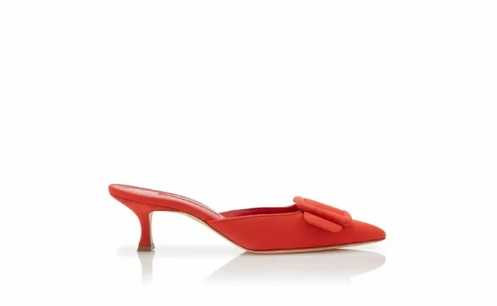 Women Orange Suede Buckle Detail Mules Manolo Blahnik Mules