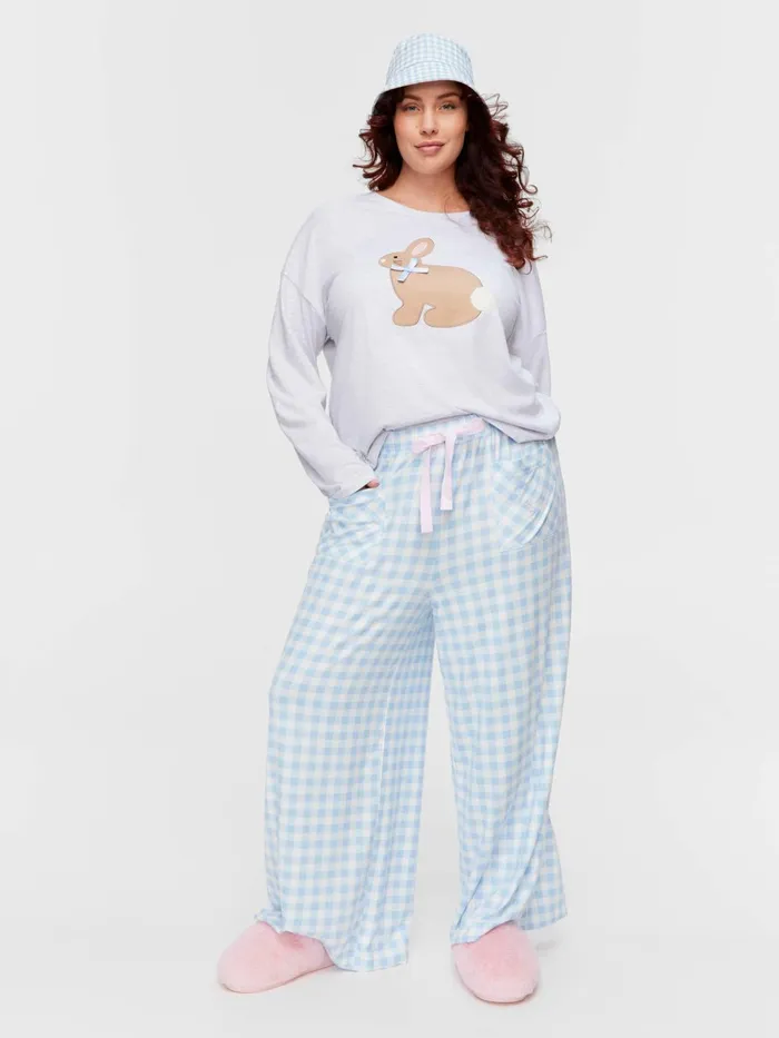 Women PA Plus Blue Plush Gingham Wide Leg Pj Pant Multi Peter Alexander Pants