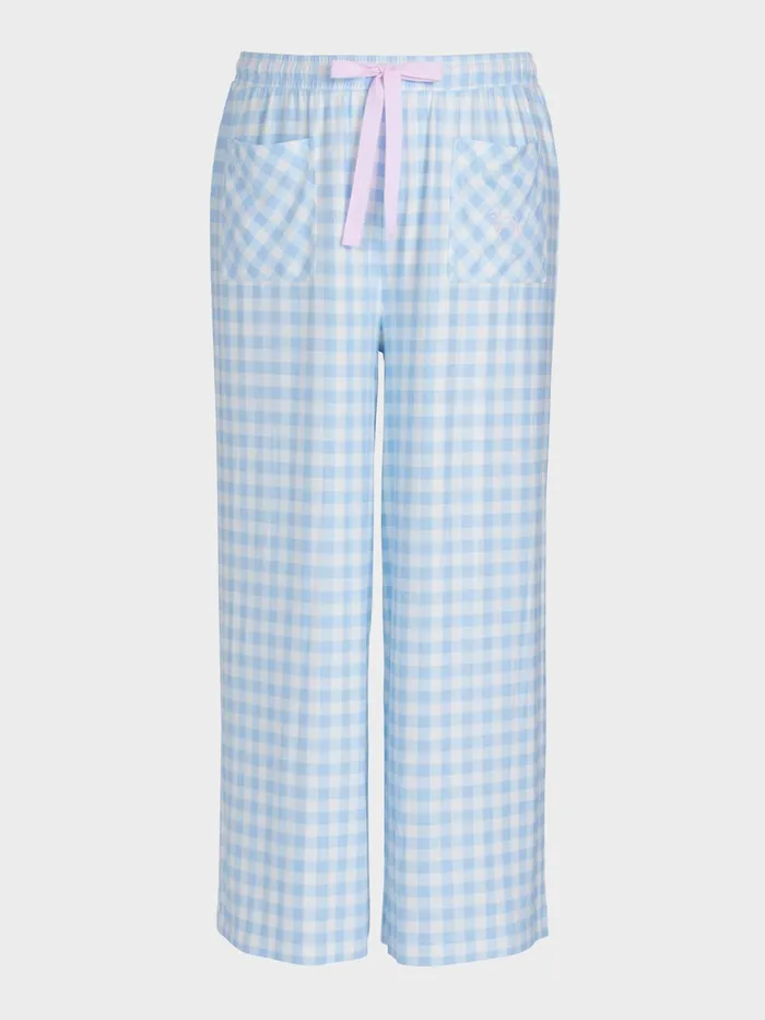 Women PA Plus Blue Plush Gingham Wide Leg Pj Pant Multi Peter Alexander Pants