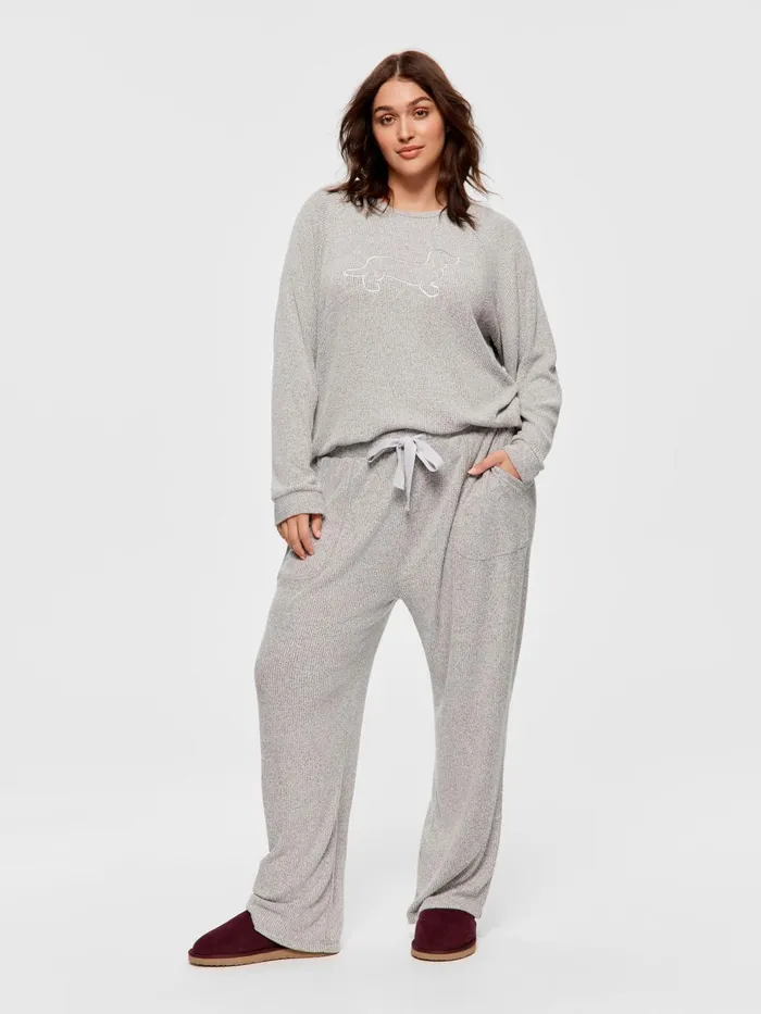 Women PA Plus Brushed Rib Straight Leg Pj Pant Grey Marle Peter Alexander Lounge Women PA Plus Brushed Rib Straight Leg Pj Pant Grey Marle Peter Alexander Lounge