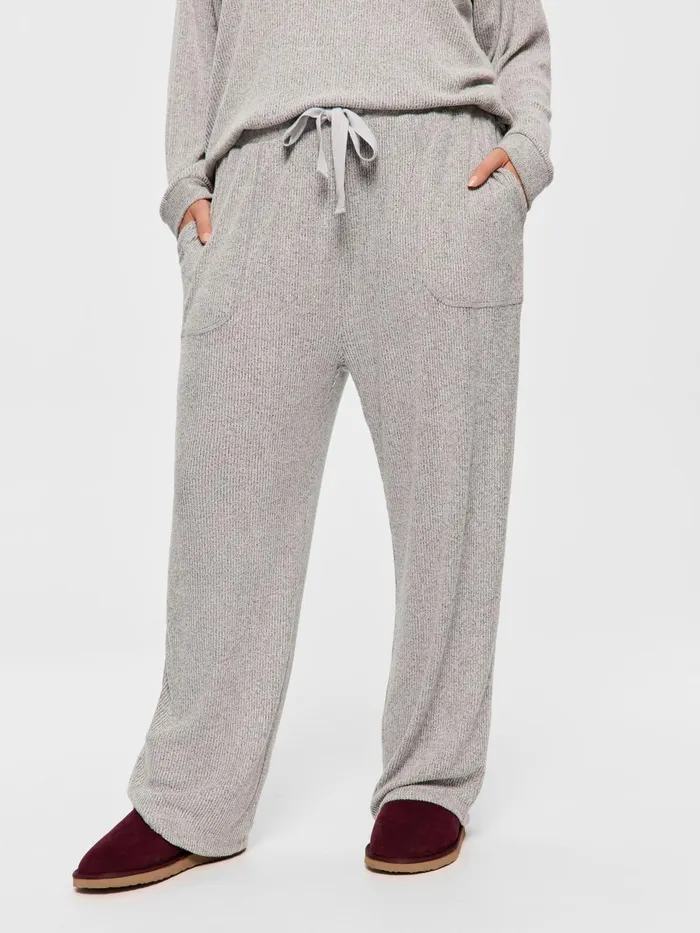 Women PA Plus Brushed Rib Straight Leg Pj Pant Grey Marle Peter Alexander Lounge