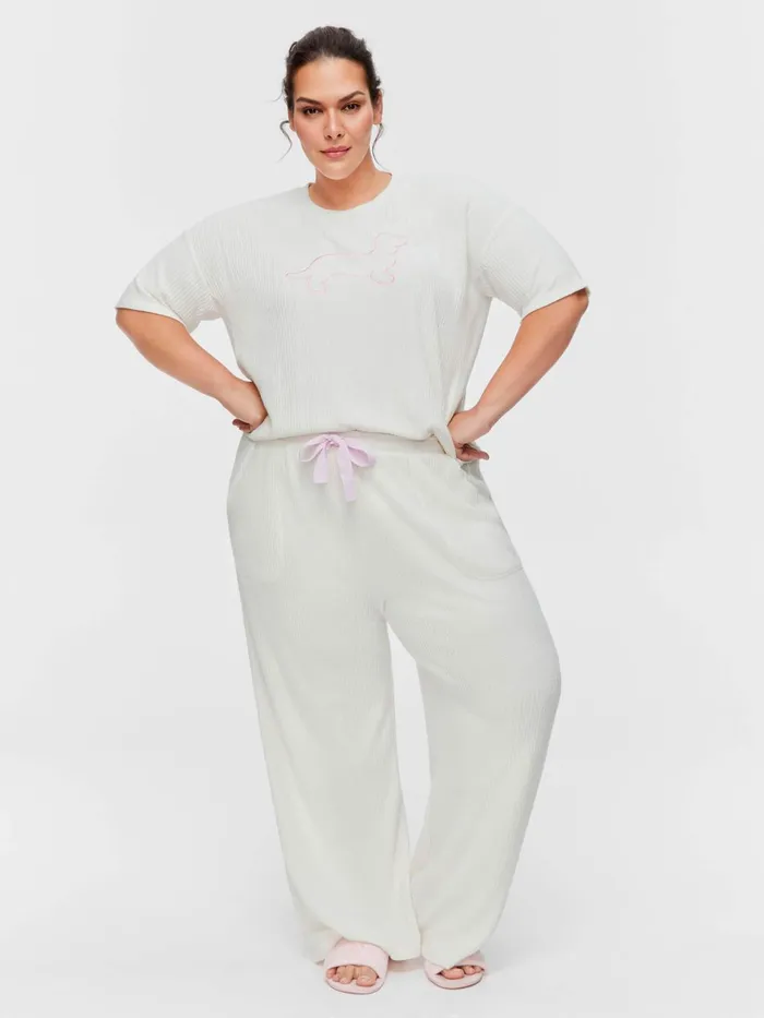 Women PA Plus Brushed Waffle Wide Leg Pj Pant Cream Peter Alexander Pants