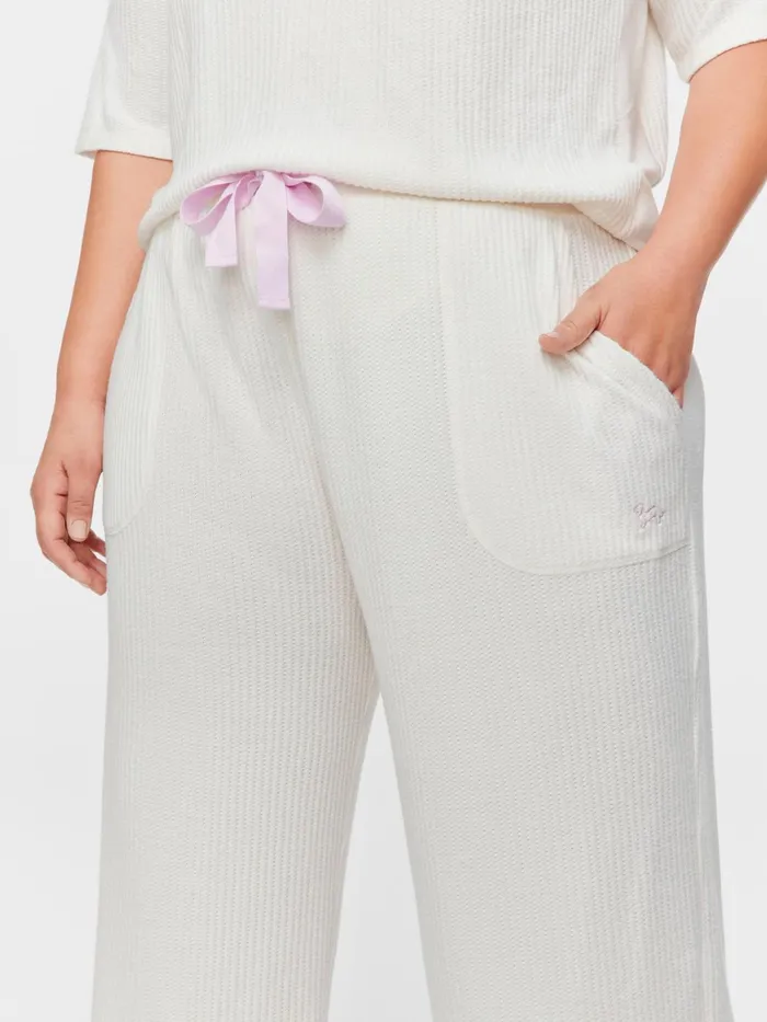 Women PA Plus Brushed Waffle Wide Leg Pj Pant Cream Peter Alexander Pants