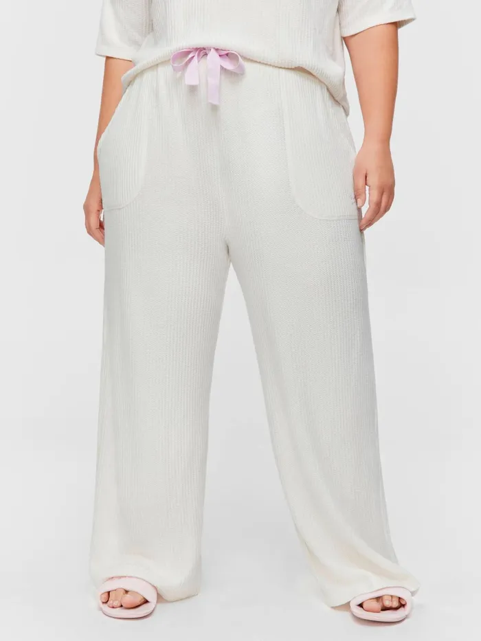 Women PA Plus Brushed Waffle Wide Leg Pj Pant Cream Peter Alexander Pants