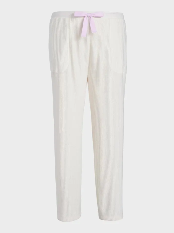 Women PA Plus Brushed Waffle Wide Leg Pj Pant Cream Peter Alexander Pants