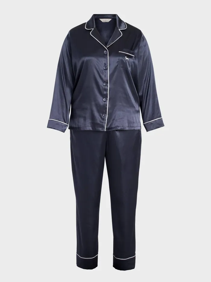 Women PA Plus Charcoal Chic Satin Long Sleeve Pj Set Charcoal Peter Alexander Sets and Onesies