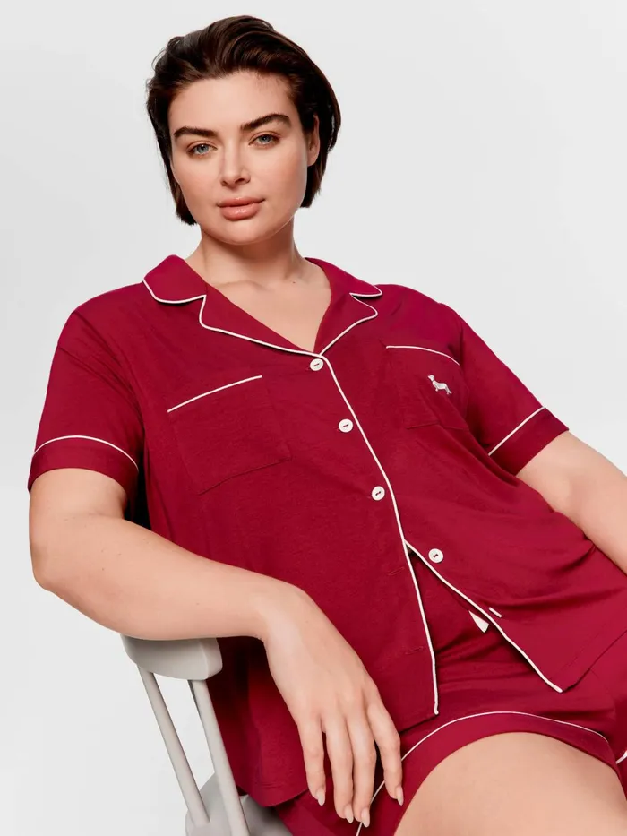 Women PA Plus Cherry Bamboo Shortie Pj Set Cherry Peter Alexander Sets and Onesies Women PA Plus Cherry Bamboo Shortie Pj Set Cherry Peter Alexander Sets and Onesies