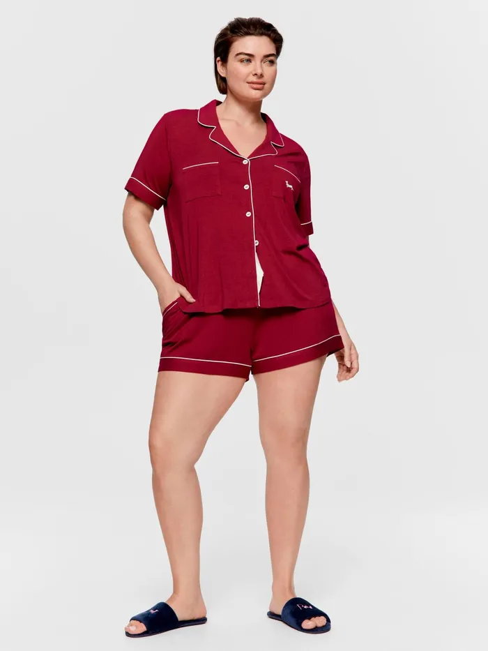 Women PA Plus Cherry Bamboo Shortie Pj Set Cherry Peter Alexander Sets and Onesies