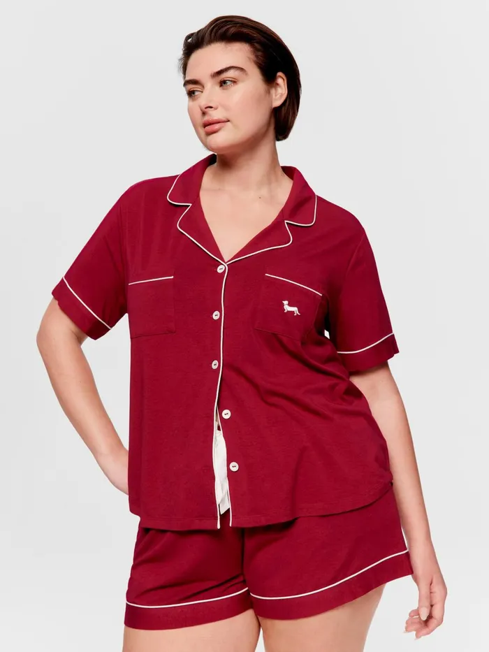 Women PA Plus Cherry Bamboo Shortie Pj Set Cherry Peter Alexander Sets and Onesies