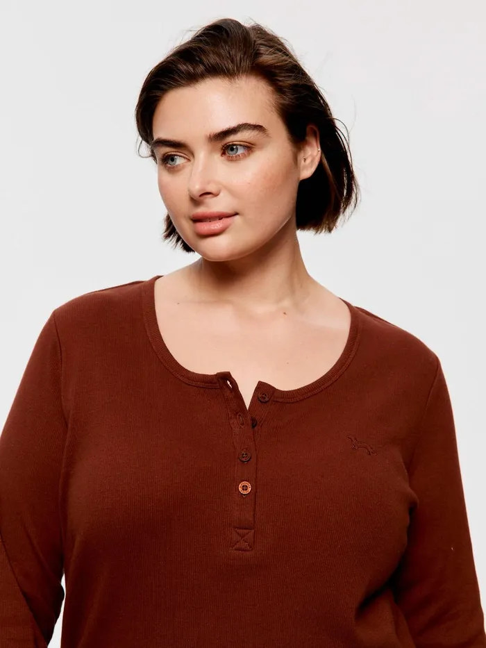 Women PA Plus Classic Rib Henley Navy Peter Alexander Classic Tops
