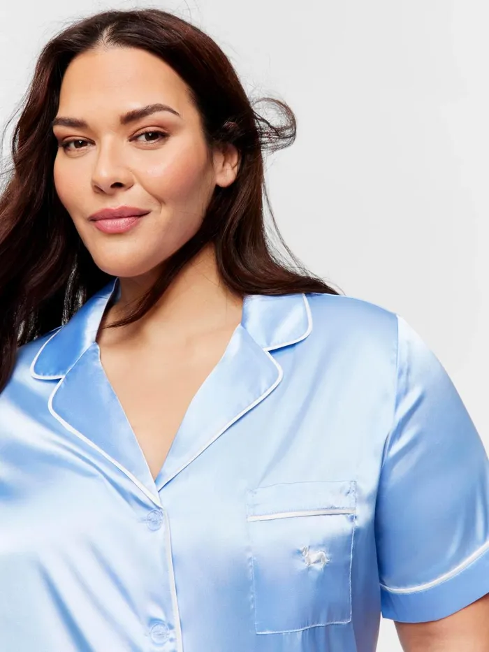 Women PA Plus Cornflower Blue Satin Pj Set Blue Peter Alexander Sets and Onesies Women PA Plus Cornflower Blue Satin Pj Set Blue Peter Alexander Sets and Onesies