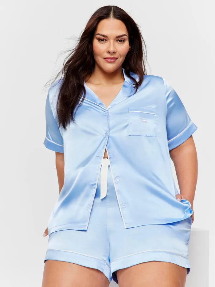 Women PA Plus Cornflower Blue Satin Pj Set Blue Peter Alexander Sets and Onesies