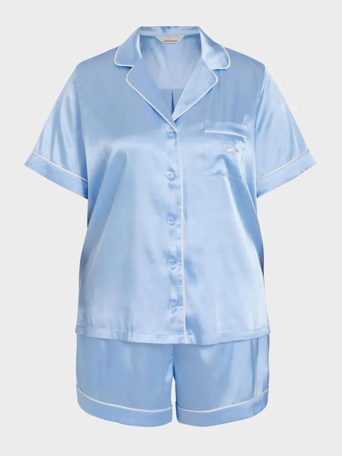 Women PA Plus Cornflower Blue Satin Pj Set Blue Peter Alexander Sets and Onesies