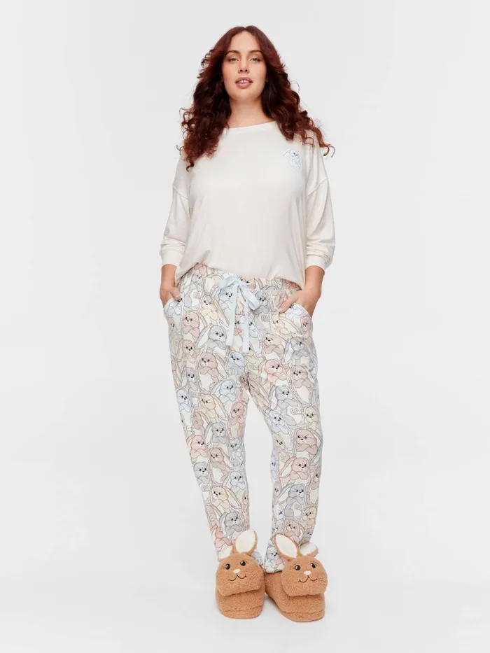 Women PA Plus Grumpy Bunny Plush Tapered Leg Pj Pant Multi Peter Alexander Pants