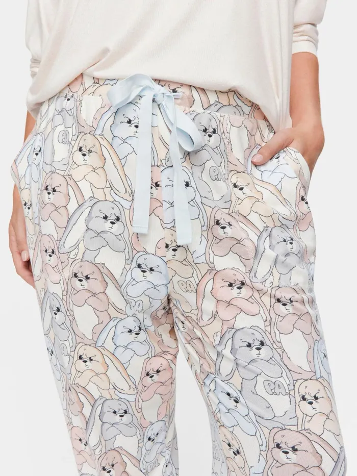 Women PA Plus Grumpy Bunny Plush Tapered Leg Pj Pant Multi Peter Alexander Pants