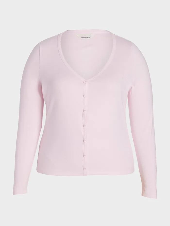 Women PA Plus Heart Pointelle Long Sleeve Henley Top Pink Peter Alexander Tops