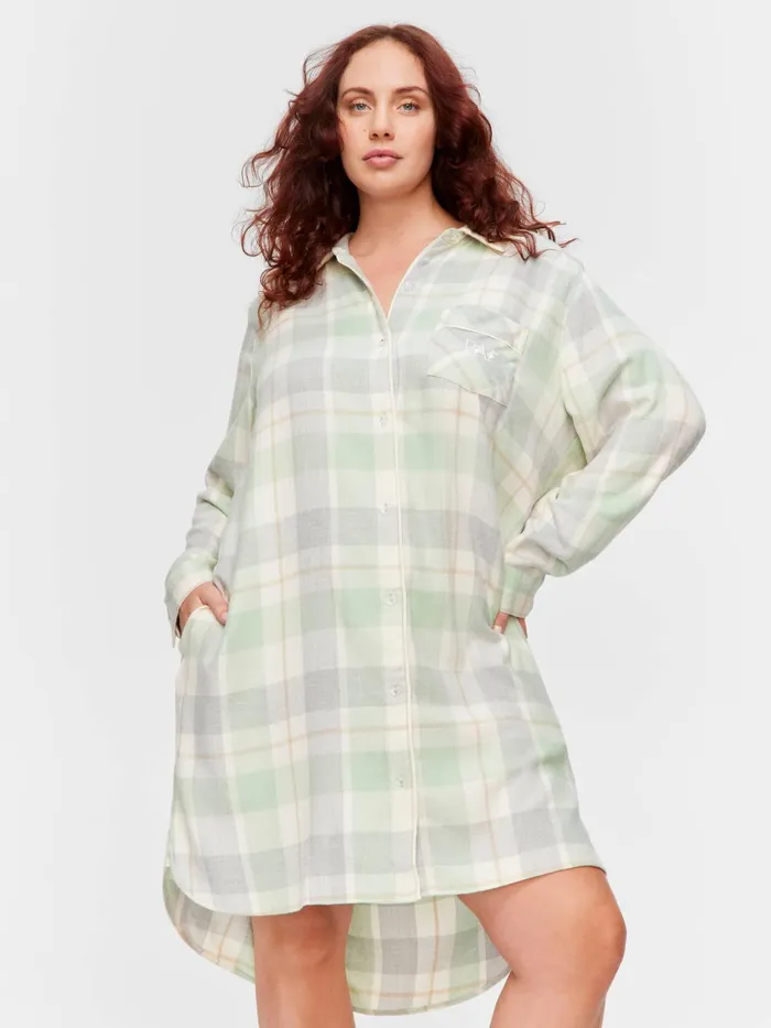 Women PA Plus Mint Check Bamboo Flannelette Nightshirt Multi Peter Alexander Nighties