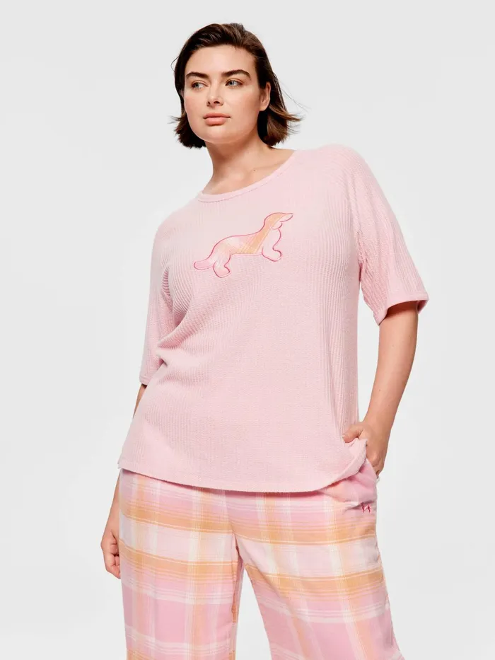 Women PA Plus Waffle Penny Brushed Oversized Tee Pink Peter Alexander Tops