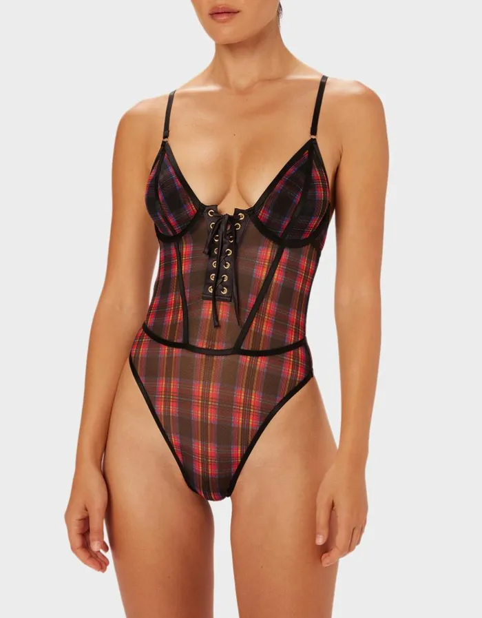 Women PARADE PLAID BODYSUIT RED PLAID Betsey Johnson