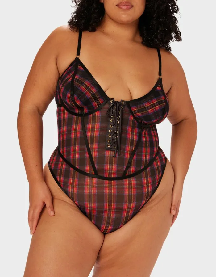 Women PARADE PLAID BODYSUIT RED PLAID Betsey Johnson