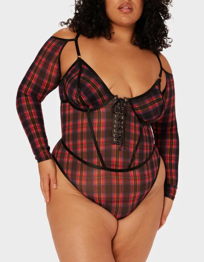 Women PARADE PLAID BODYSUIT RED PLAID Betsey Johnson