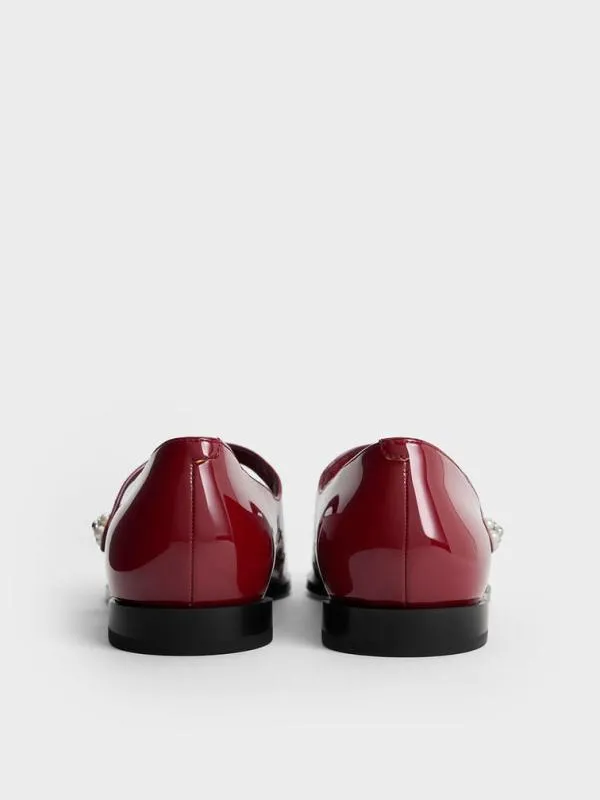 Women Patent PearlEmbellished FlowerBuckle CapToe Mary Janes 8211 Maroon CHARLES and KEITH Ballet Flats
