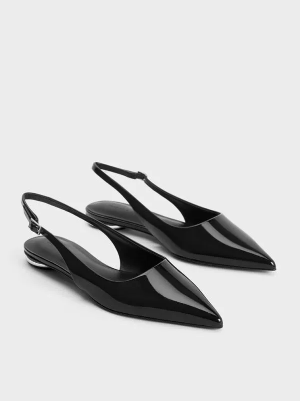 Women Patent PointedToe Slingback Flats 8211 Black Patent CHARLES and KEITH Ballet Flats