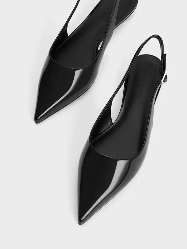 Women Patent PointedToe Slingback Flats 8211 Black Patent CHARLES and KEITH Ballet Flats
