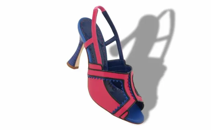 Women Pink And Blue Patent Leather Slingback Pumps Manolo Blahnik Sandals