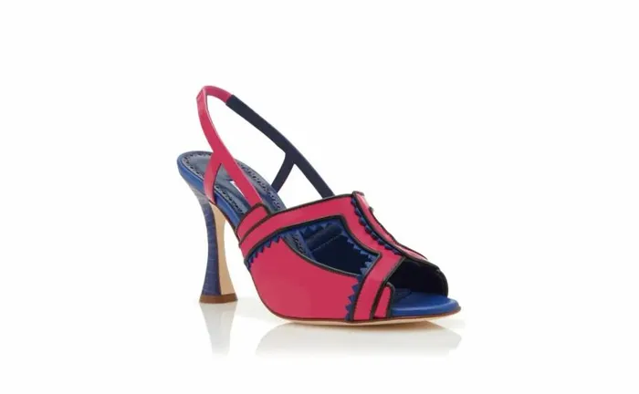 Women Pink And Blue Patent Leather Slingback Pumps Manolo Blahnik Sandals